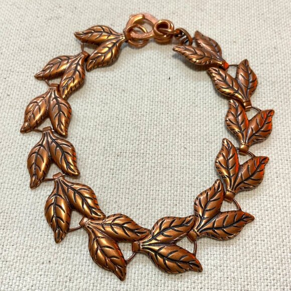 1950s Leaf Link Copper Bracelet – Forged & Fluid Vintage - Picture 1 of 7